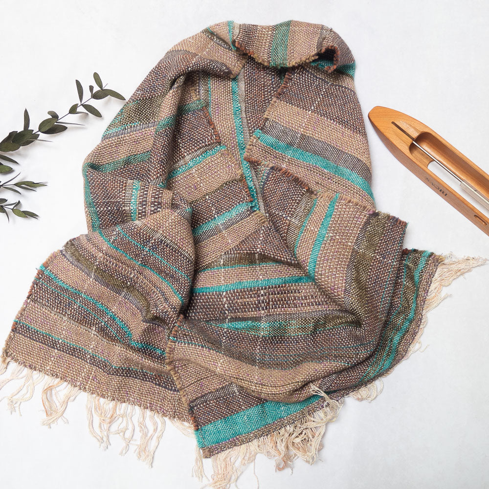 Handwoven Scarf (Lilac/turquoise/taupe) - Made in the UK by Cat & Sparrow
