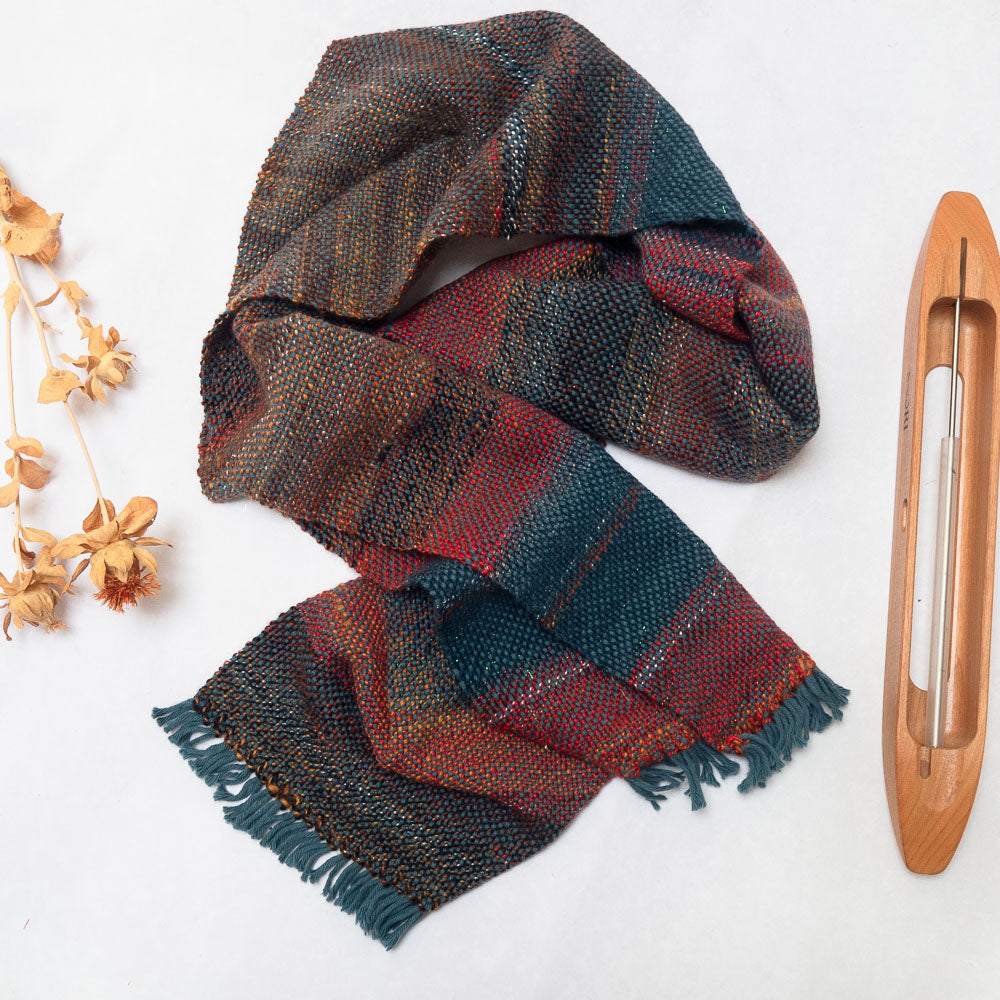 Handwoven Scarf (Red/blue) - Made in the UK by Cat & Sparrow