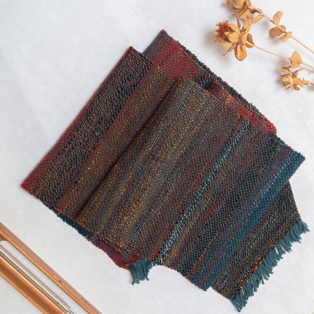 Handwoven Scarf (Red/blue) - Made in the UK by Cat &amp; Sparrow