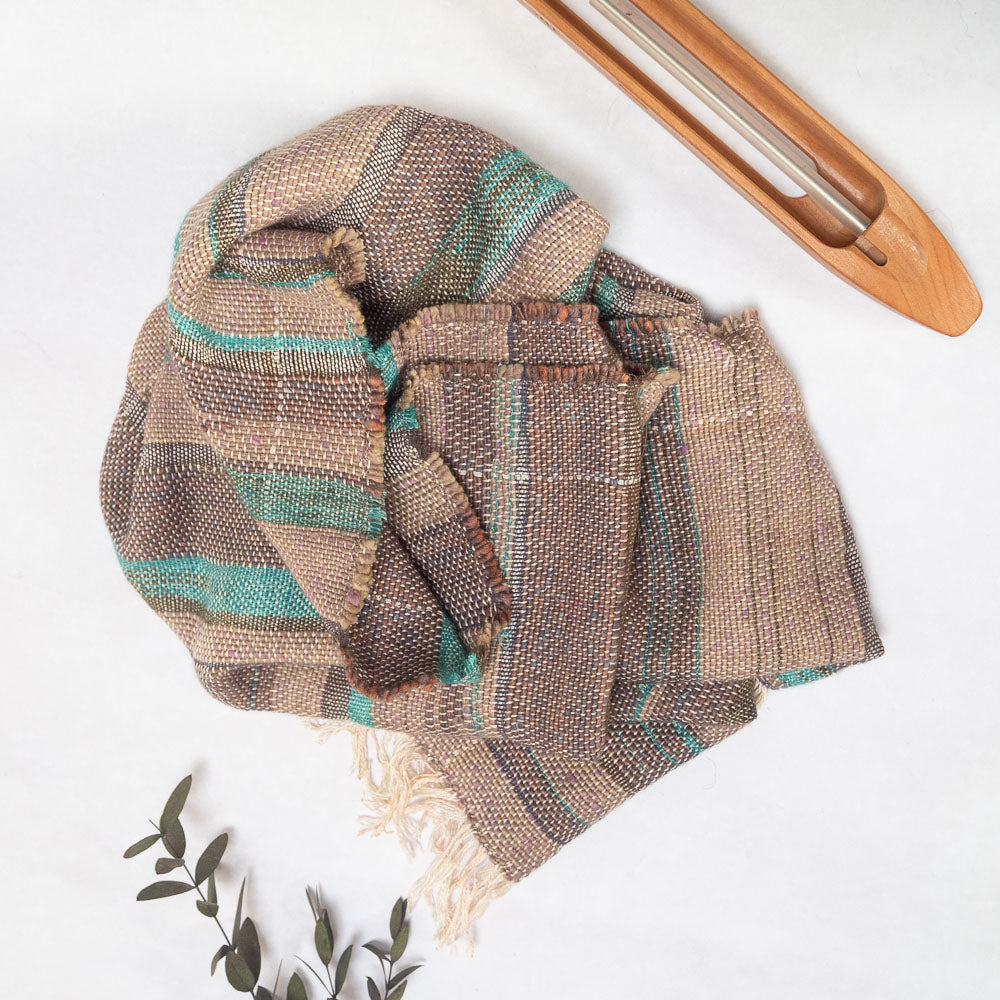 Handwoven Scarf (Lilac/turquoise/taupe) - Made in the UK by Cat & Sparrow
