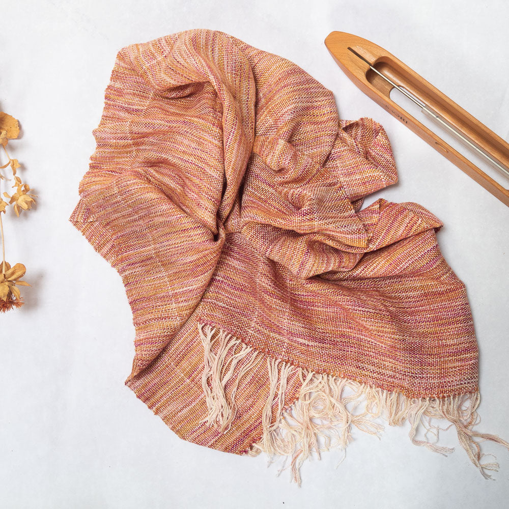 Handwoven Scarf (Pink/orange silk/linen) - Made in the UK by Cat & Sparrow