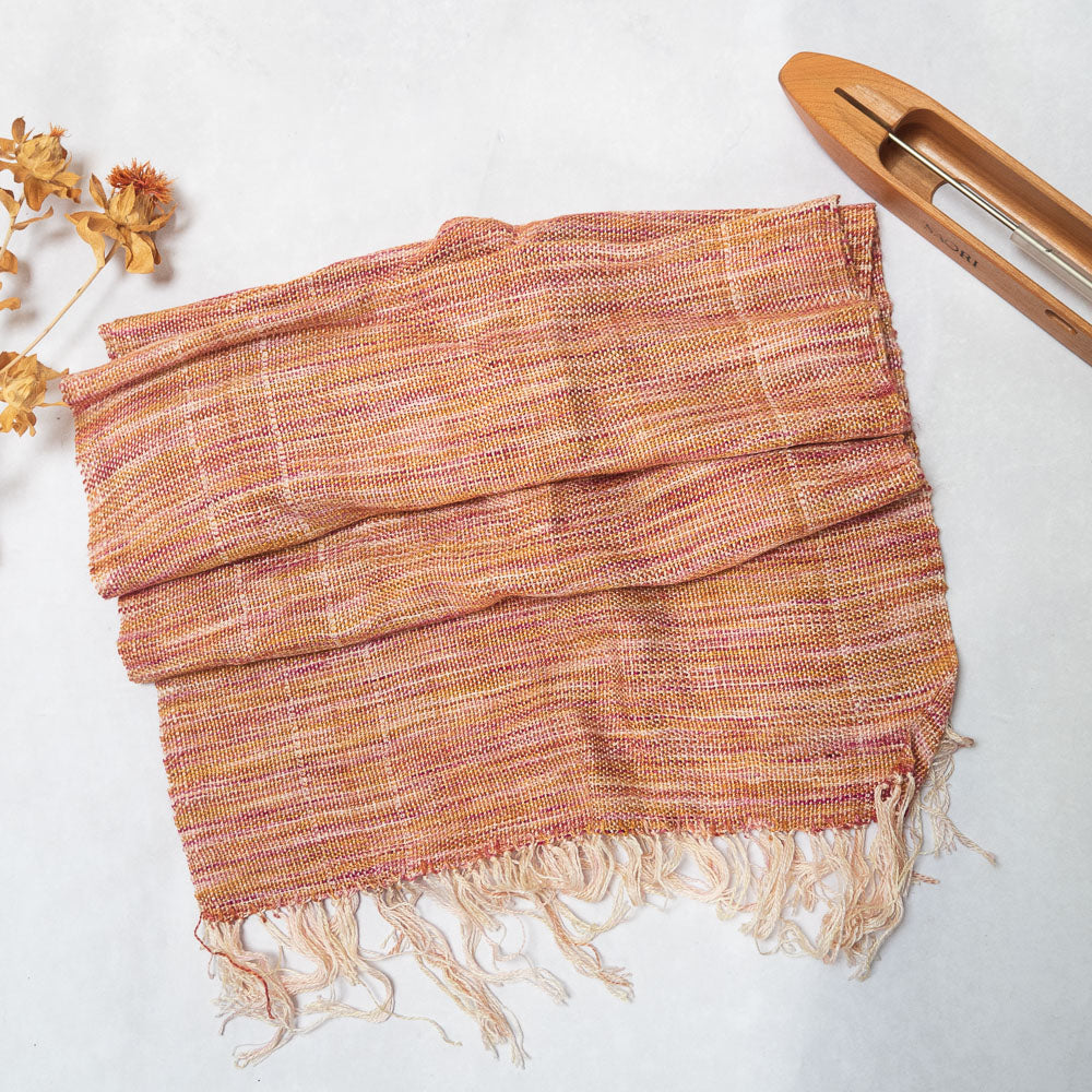 Handwoven Scarf (Pink/orange silk/linen) - Made in the UK by Cat &amp; Sparrow