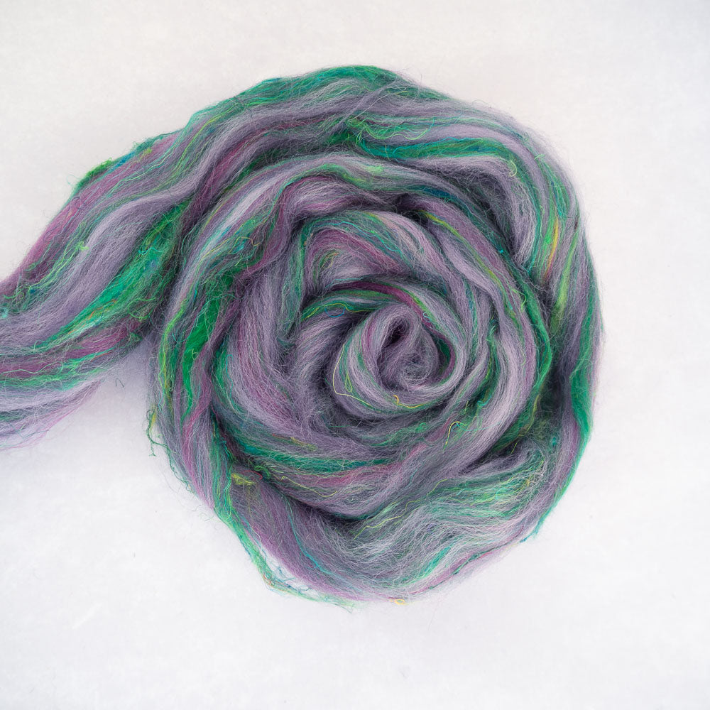 Purple Rainforest - Corriedale/Shetland/Sari Silk Combed Top - 50g