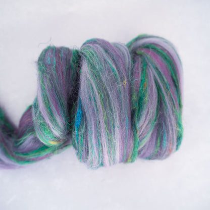 Purple Rainforest - Corriedale/Shetland/Sari Silk Combed Top - 50g