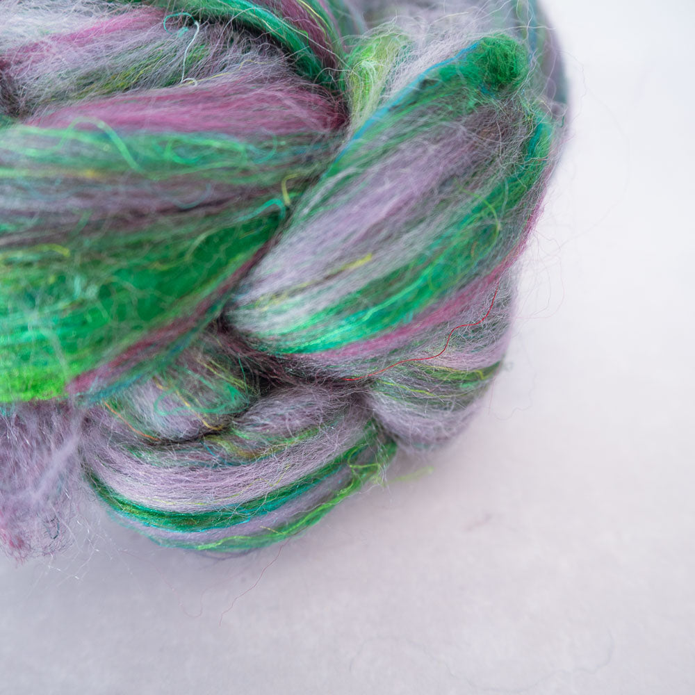 Purple Rainforest - Corriedale/Shetland/Sari Silk Combed Top - 50g