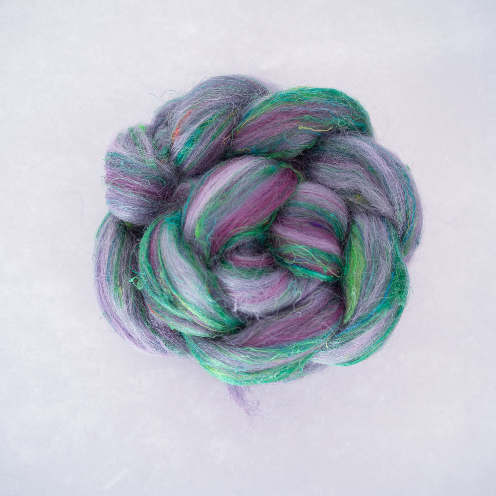 Purple Rainforest - Corriedale/Shetland/Sari Silk Combed Top - 50g