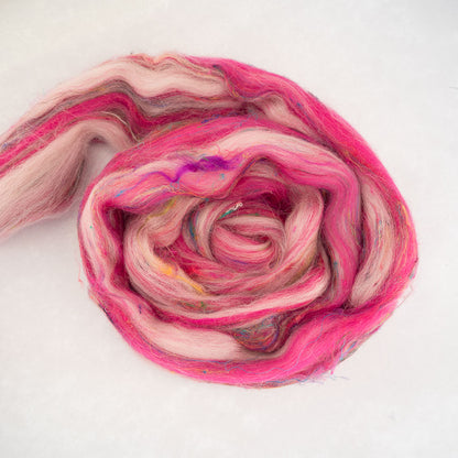 Tickled Pink - Corriedale/Sari Silk Combed Top - 50g