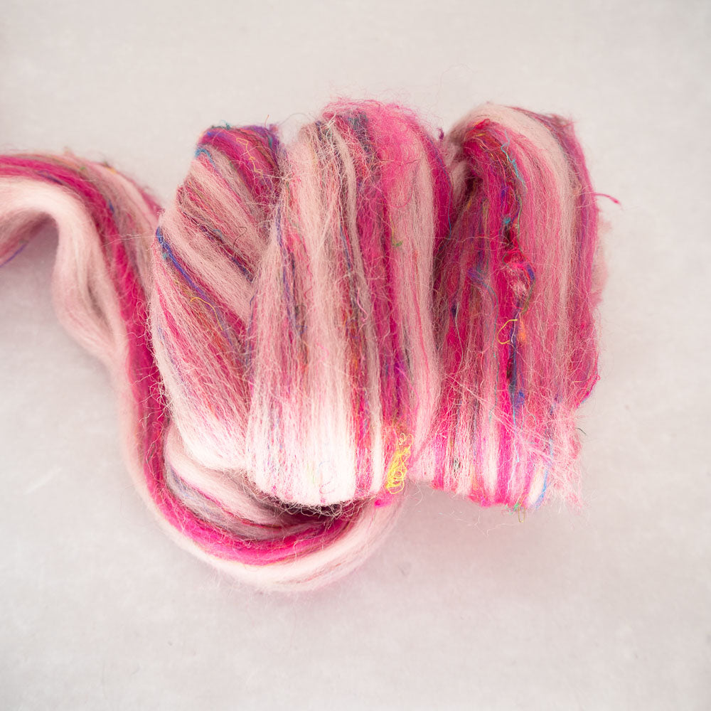 Tickled Pink - Corriedale/Sari Silk Combed Top - 50g